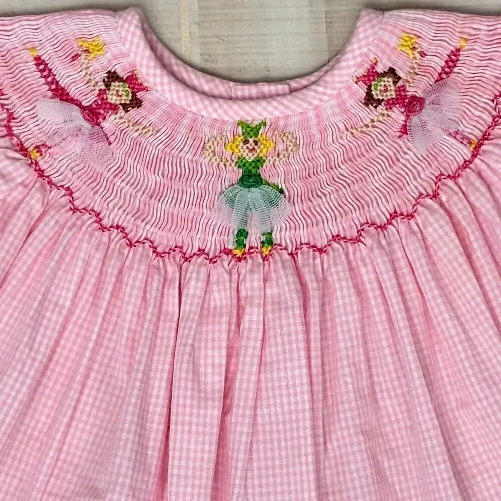 Rags Land Baby Girl 6M Pink Gingham Smocked Fairy Princess Dress